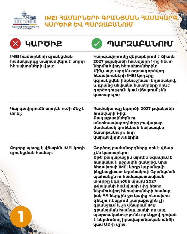 Мобильные телефоны на фоне флага Армении, символ регистрации IMEI в Кумайри
