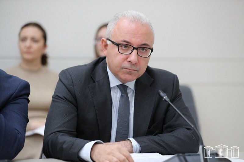 Заместитель министра иностранных дел Армении Мнацакан Сафарян выступает в парламенте в Кумайри